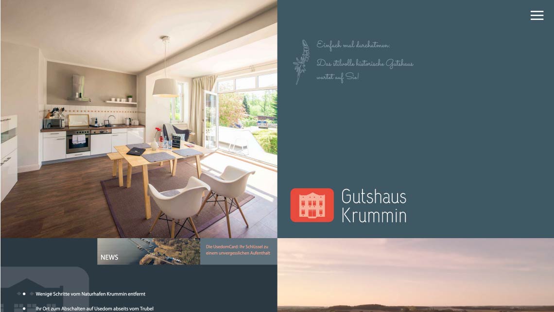 Screenshot des Webauftrittes vom Gutshaus Krummin